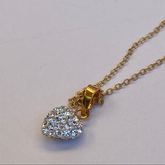 10k GOLD plated Heart Pave Necklace 925 silver - Picture 3 of 13